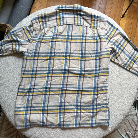 Patagonia Yellow Blue Tan Plaid Flannel Shirt - Picture 2 of 10